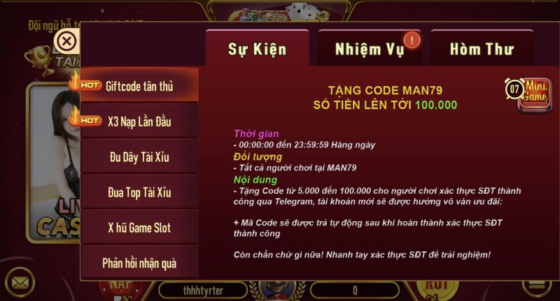 Cách nhận quà tặng Man79 Online hàng ngày