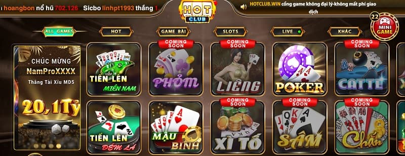 Kho trò chơi độc đáo, đa dạng chỉ có tại Hotclub win